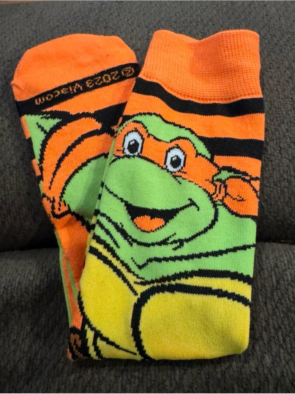 Orange & Green Character Crew Socks for Men - Fun Graphic Design